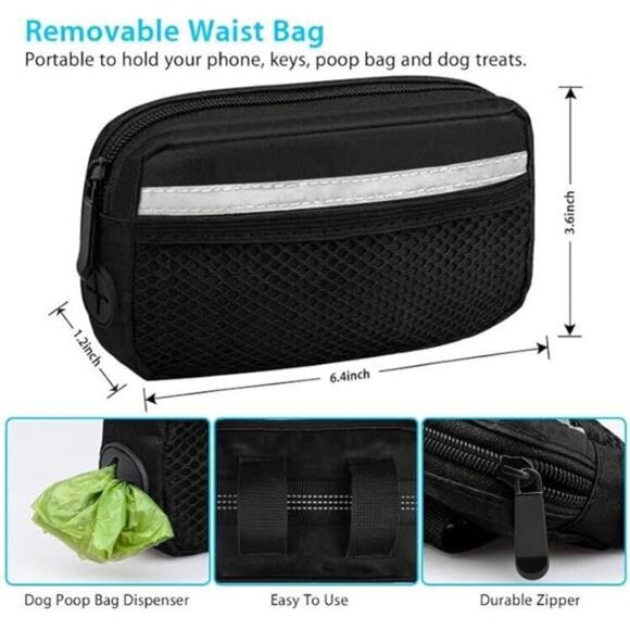 Hands Free Dog Running Leash with Zipper Pouch, Dual Handle, Elastic Bungees - Picture 2 of 7